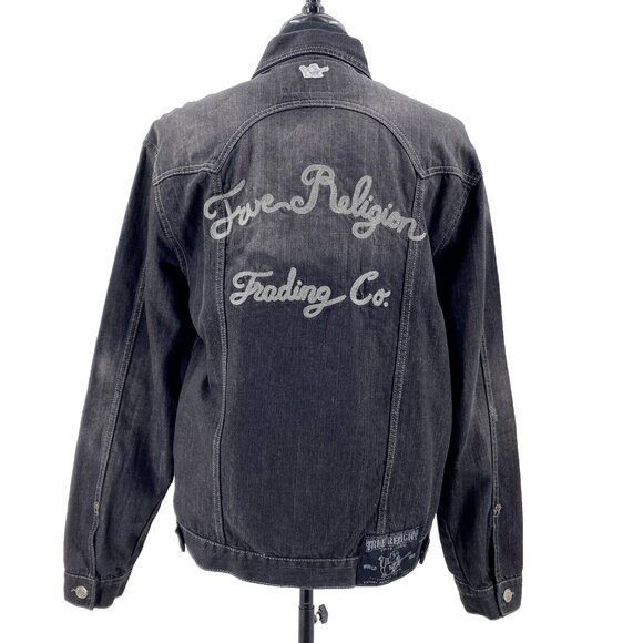 NWT True Religion Denim Jacket Jimmy 1971 Western Mens XXL Black Jeans MSRP $382 - Picture 2 of 16